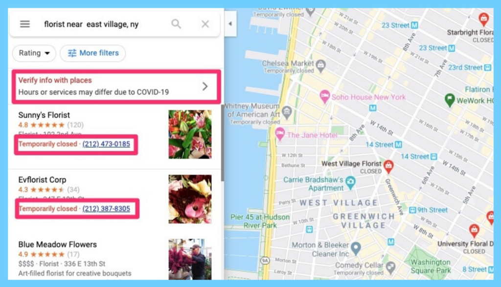 google maps closed florist