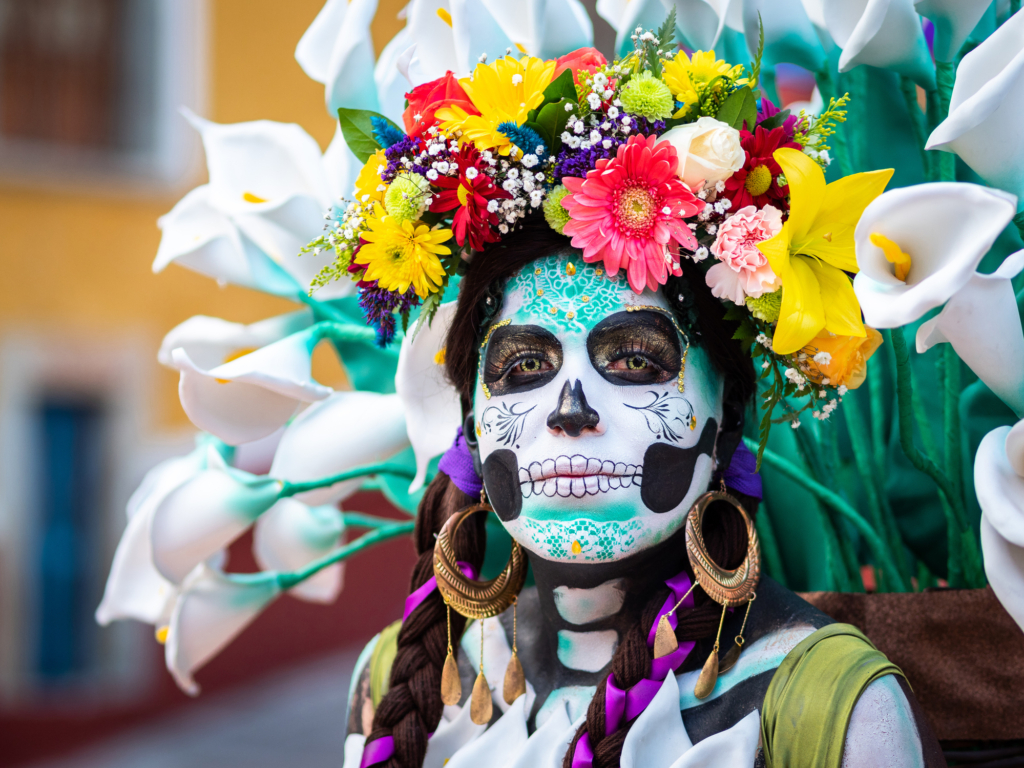 Portrait of a Woman with Day of the Dead Costumes and Skull Makeup in Guanajuato, Mexico